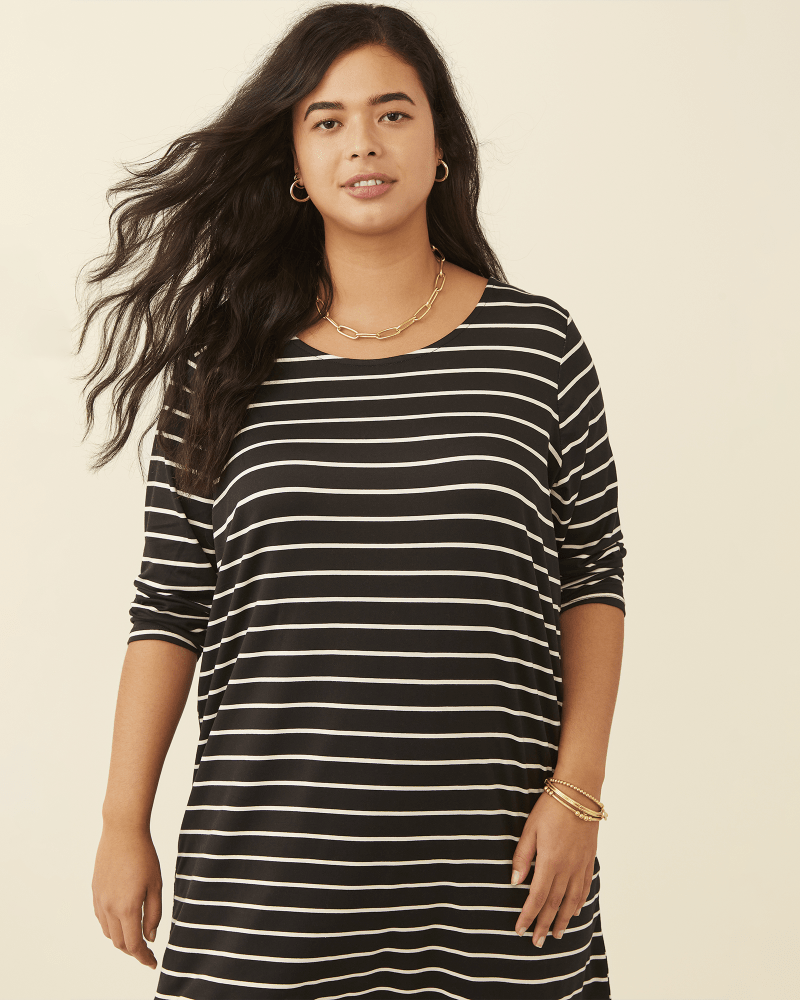 Carmen Plus Size Criss Cross Back Knit Dress White Black